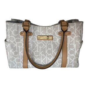 Calvin Klein Hudson Monogram Satchel Purse Desert Taupe Women's Shoulder Bag